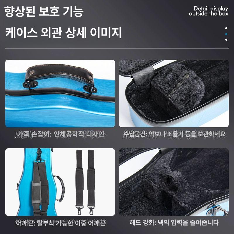 바이올린 케이스 현악기 하드 경량 백팩 스트랩 블랙 악어 가죽 패턴 4 4 나무 상자 - 상세 이미지 3