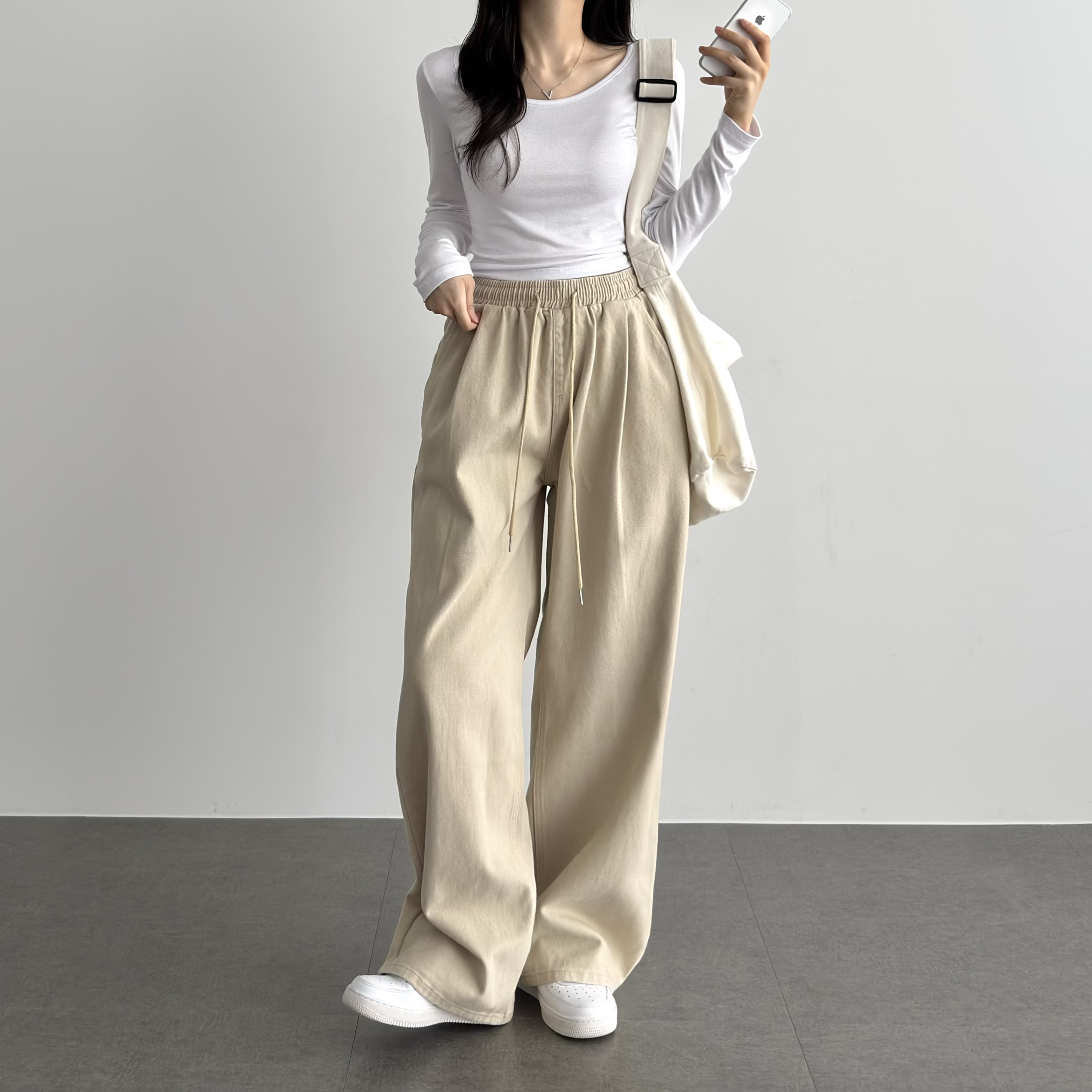 여성 원핀턱 밴딩 와이드팬츠 밴딩팬츠 키작녀바지 - 상품 이미지