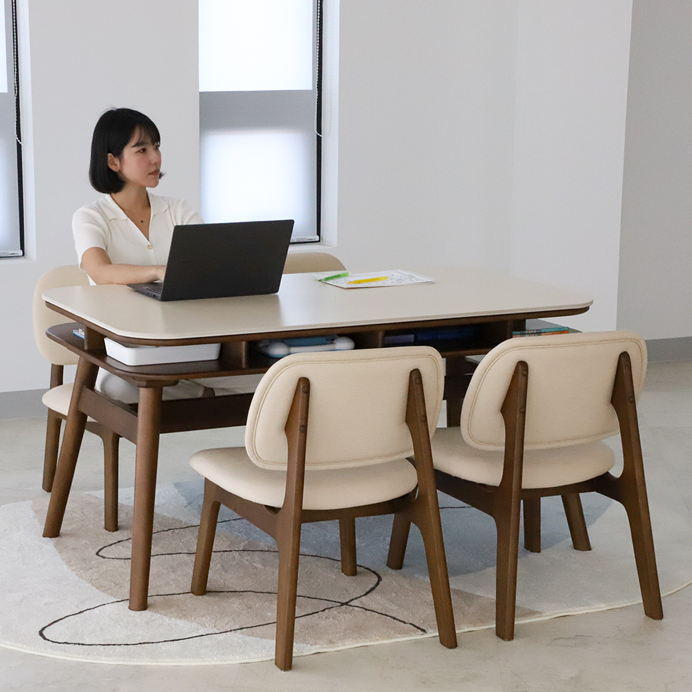 데이지 수납형 양면 세라믹 낮은 식탁 테이블 4인용 포세린 1400 월넛