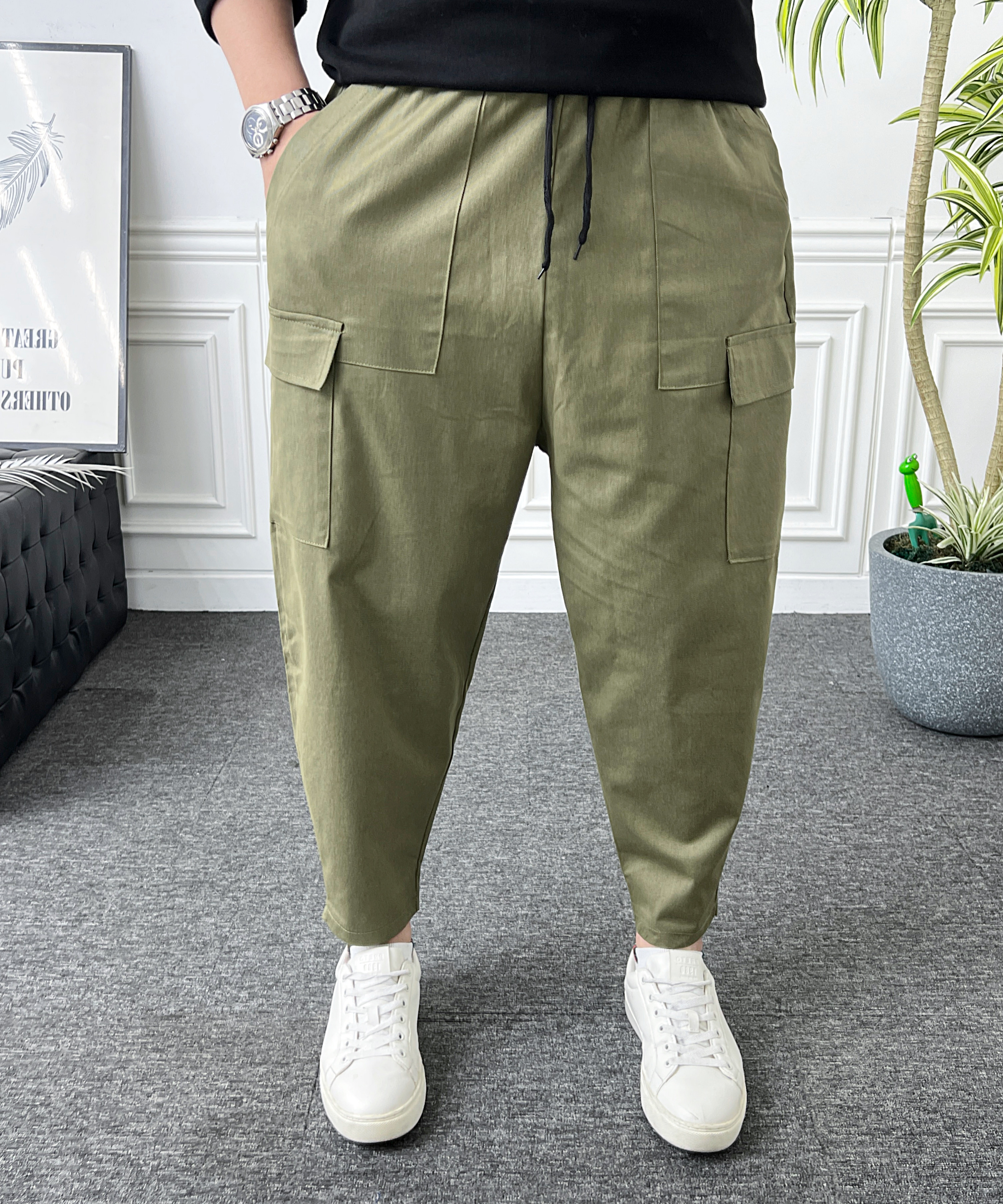 남자 벌룬팬츠 밴딩 사각 카고 포켓 와이드 배기바지 - 상세 이미지 3