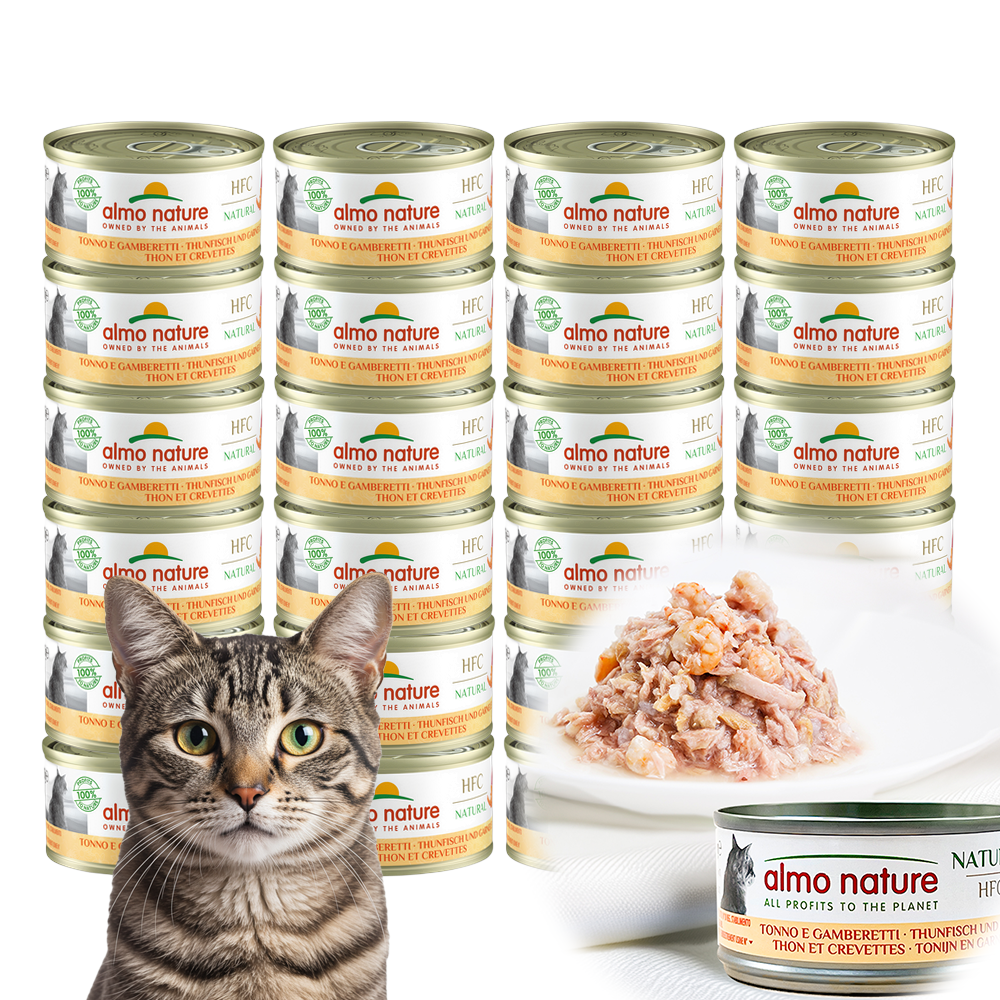 [N포인트] 알모네이쳐 HFC 고양이 주식캔 습식사료 참치 새우, 70g, 24개 제품 이미지