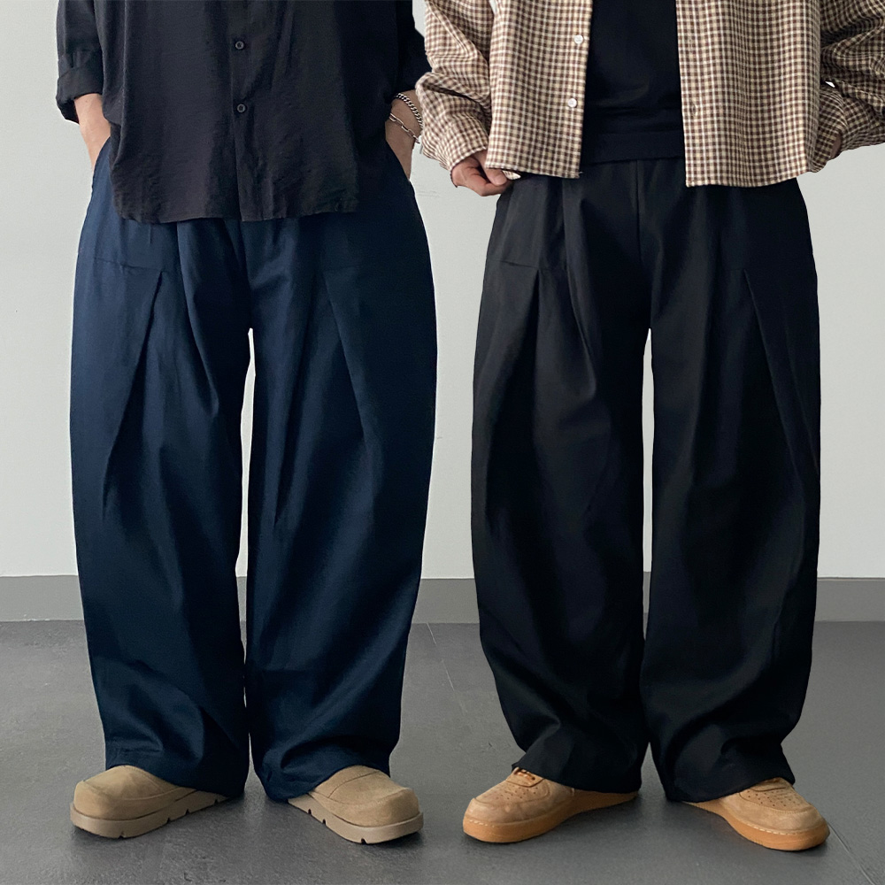 밴딩 치노팬츠 와이드 가을 벌룬 통바지 면 남자투턱슬랙스 - 상품 이미지
