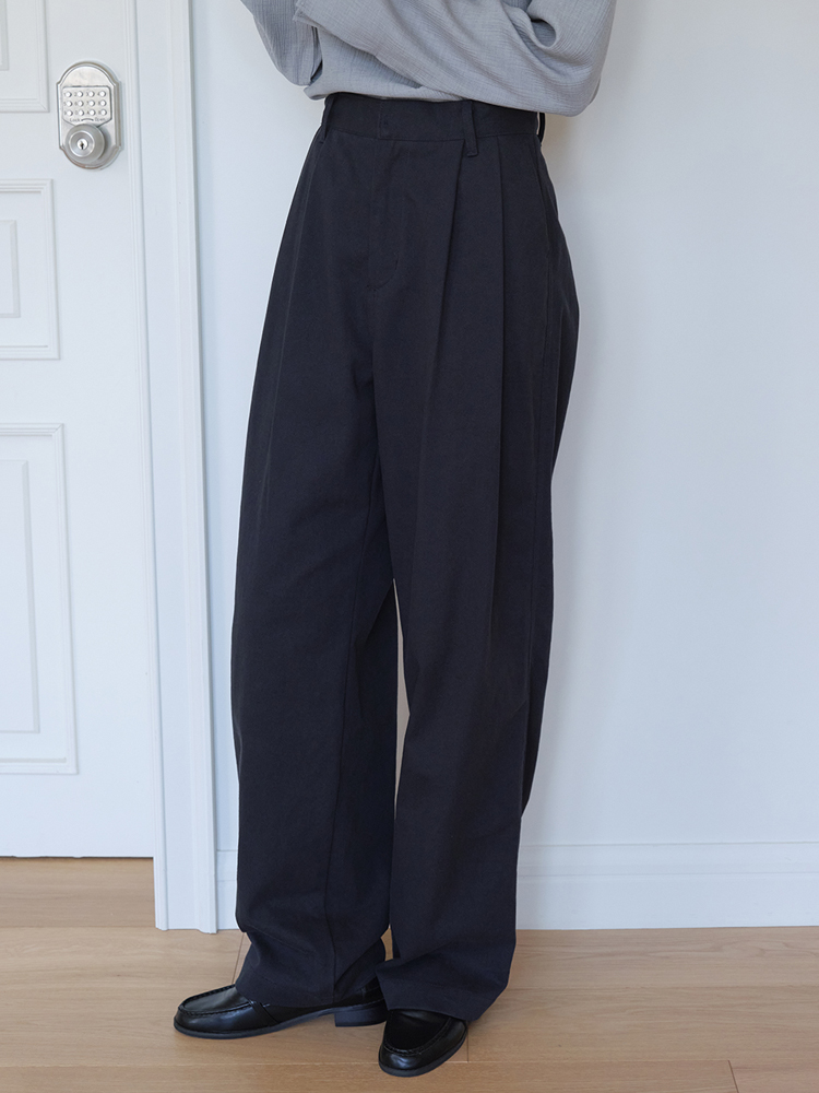 [엽페] 턱 코튼 팬츠 네이비 - 상품 이미지