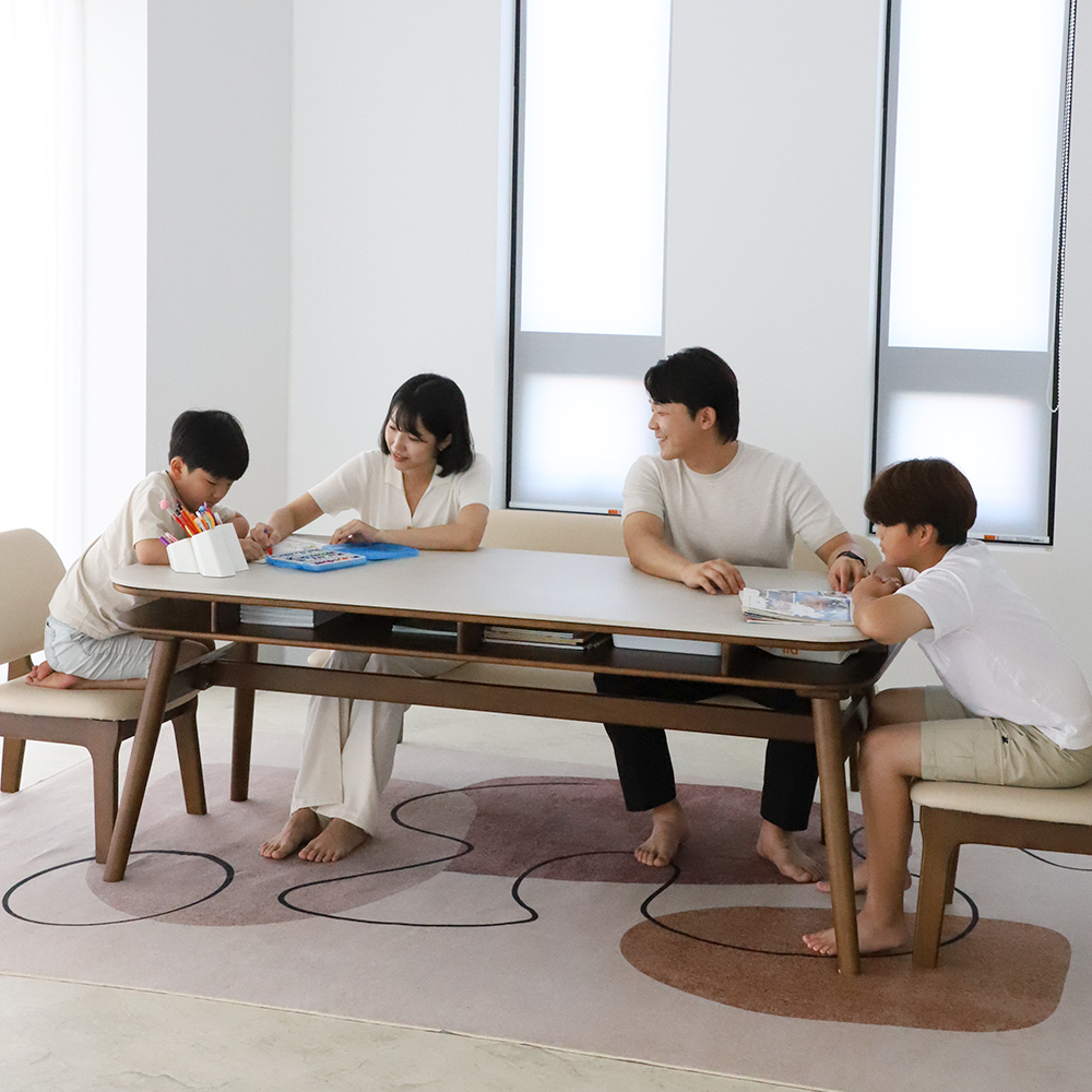 데이지 수납형 양면 세라믹 낮은 식탁 테이블 4인용 포세린 1400 월넛