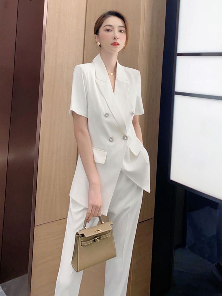 여성 여름 정장 수트 빅사이즈 정장세트 블랙 L(52.5-62.5kg) - 상세 이미지 4