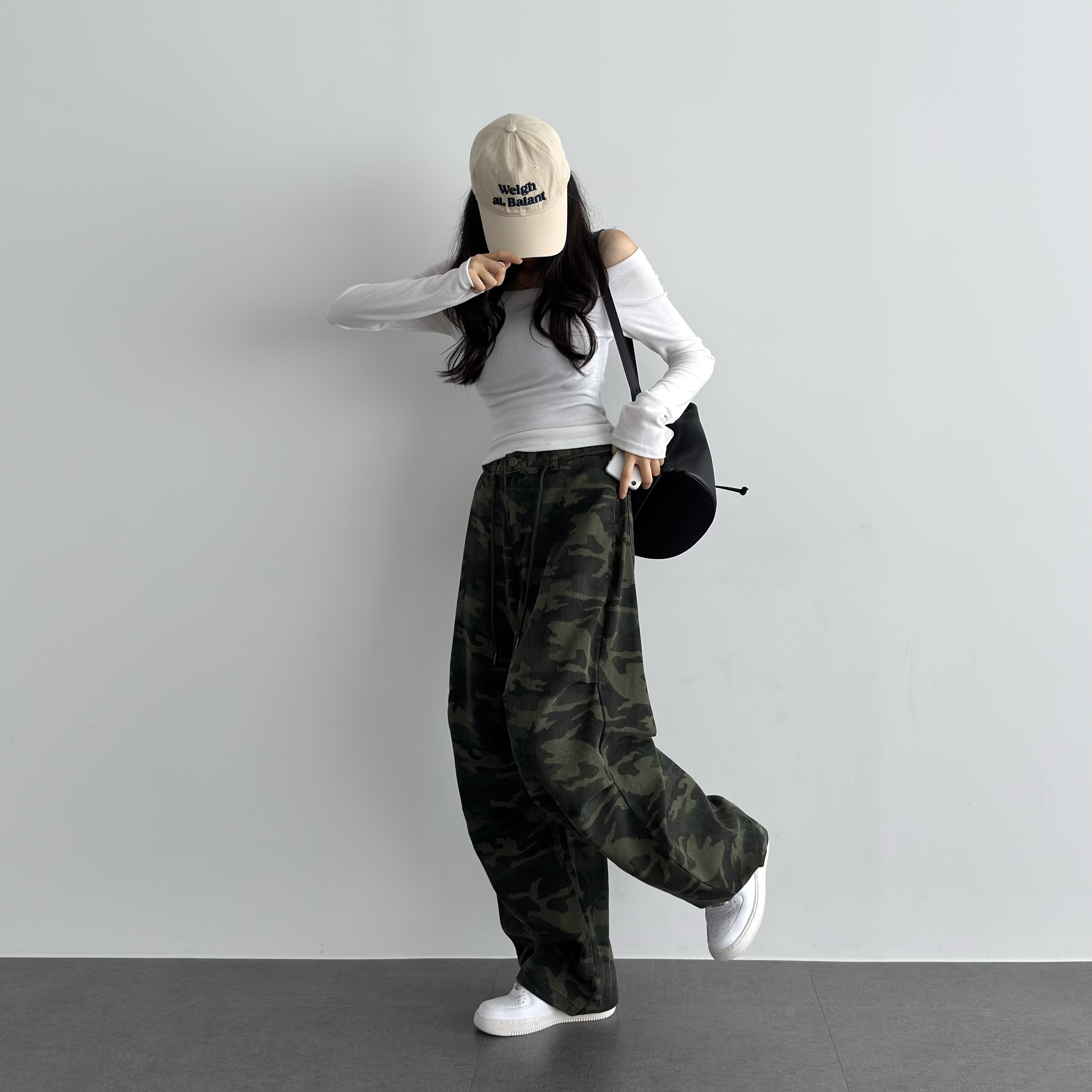 밀리터리 카모 밑단스냅 와이드 무릎 핀턱 팬츠 - 상세 이미지 5