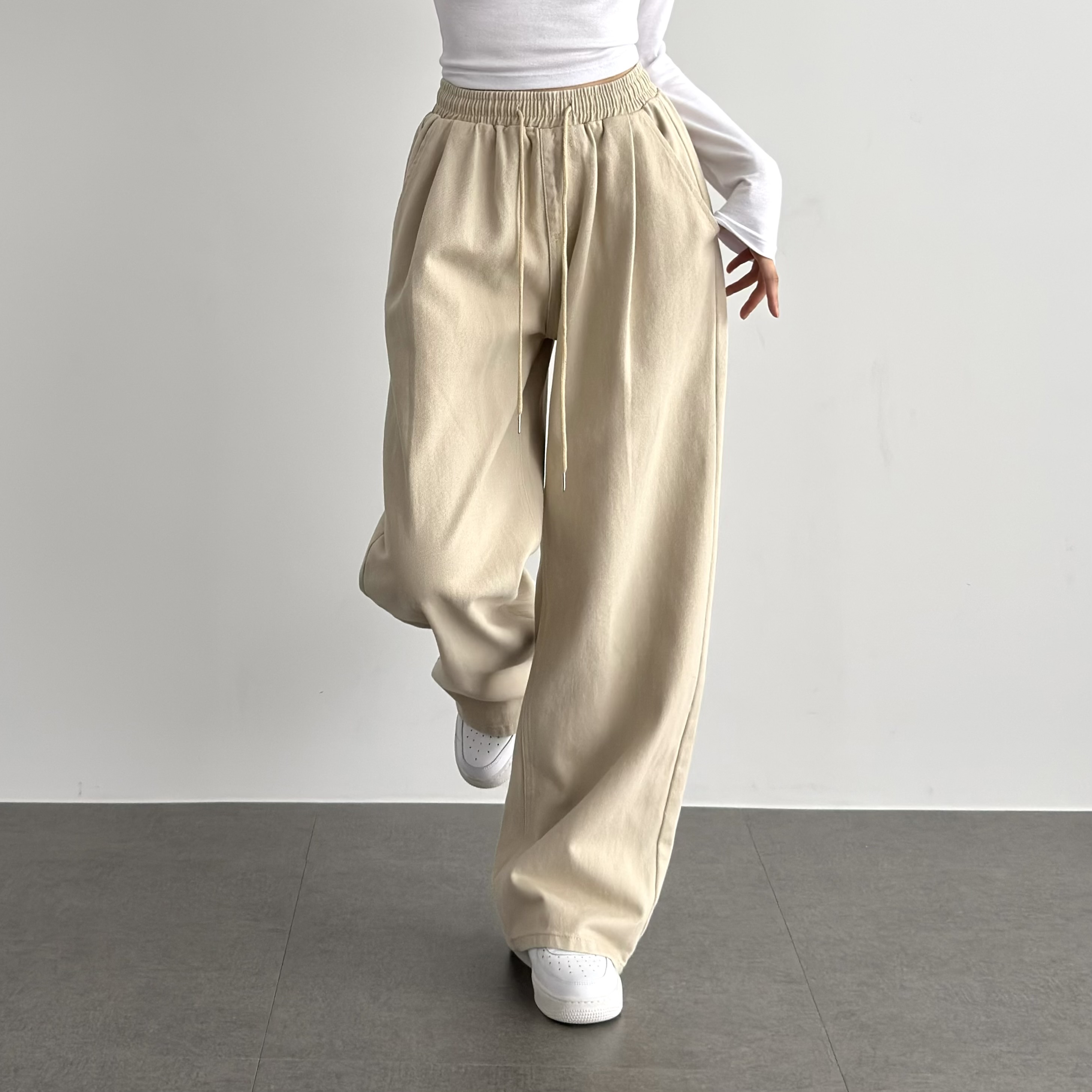 여성 원핀턱 밴딩 와이드팬츠 밴딩팬츠 키작녀바지 - 상세 이미지 3