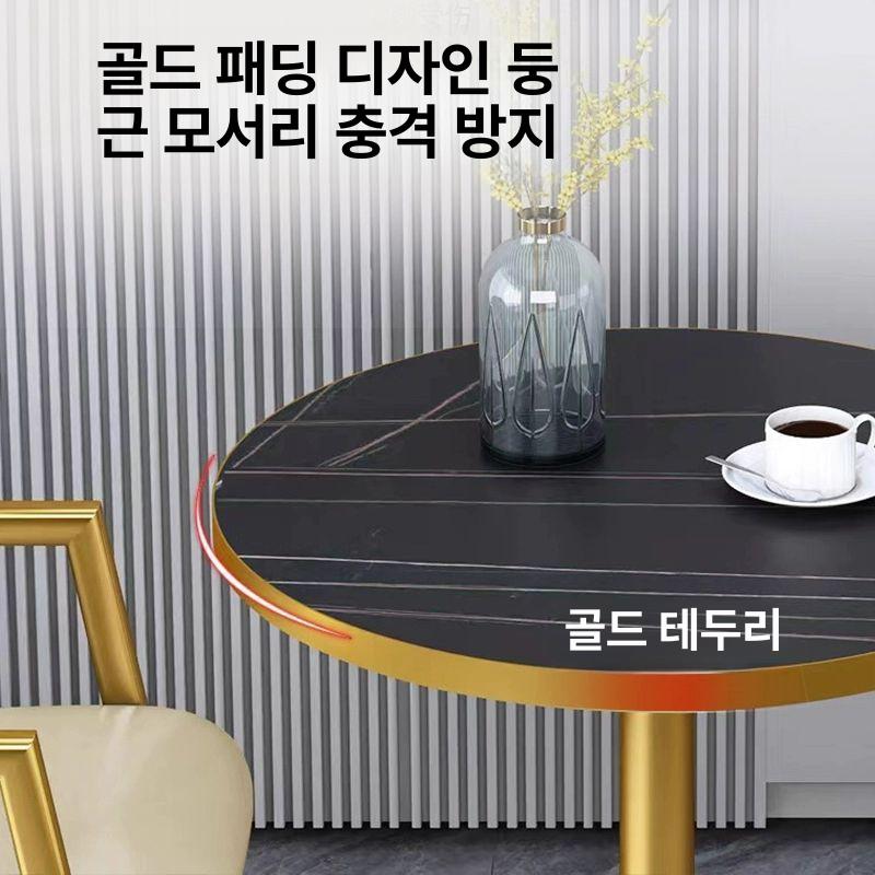2인티테이블세트 2인용 식탁 원형 복도 발코니 베란다 탁자 연그레이60 화이트 스톤 의자 2개 - 상세 이미지 3