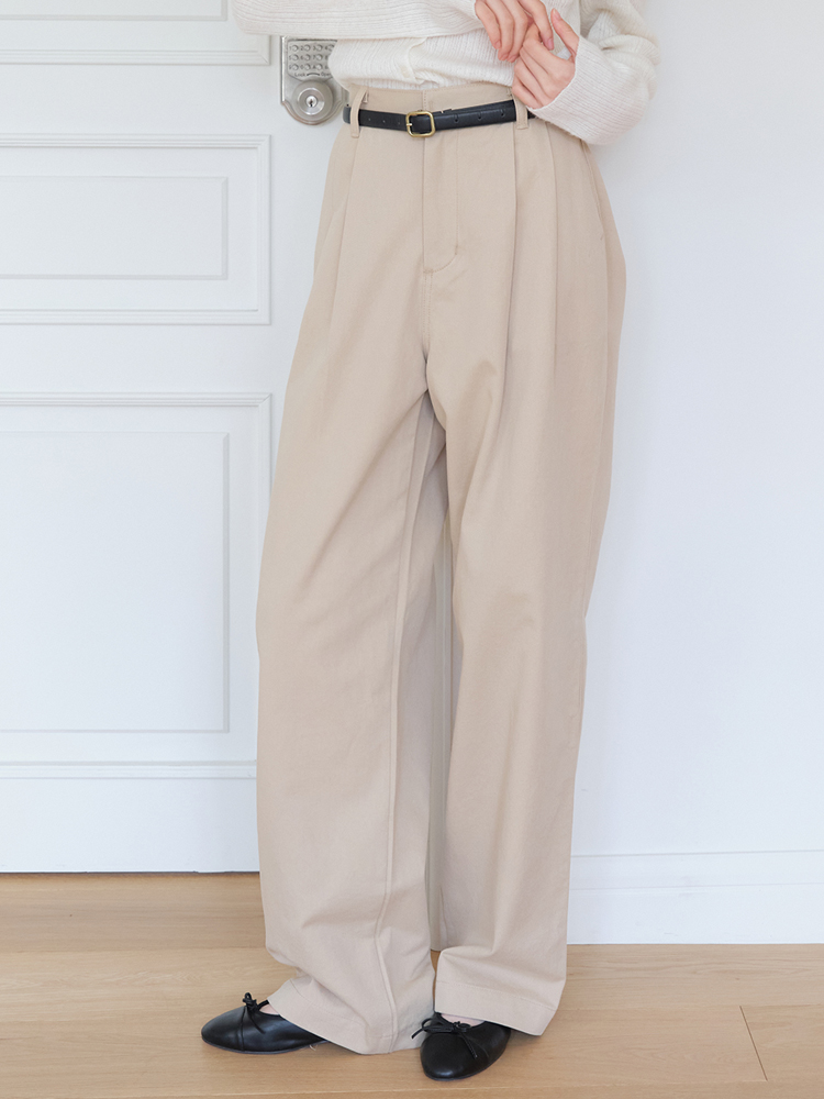 [엽페] 턱 코튼 팬츠 베이지 - 상품 이미지