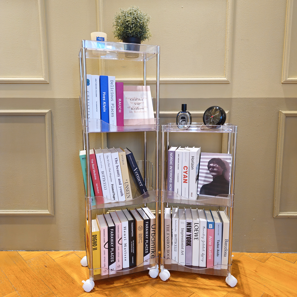 일상드로우 틈새 미니 책장 이동식 낮은 책장 슬림 수납 조립식 338x222x762mm, 2단, 투명