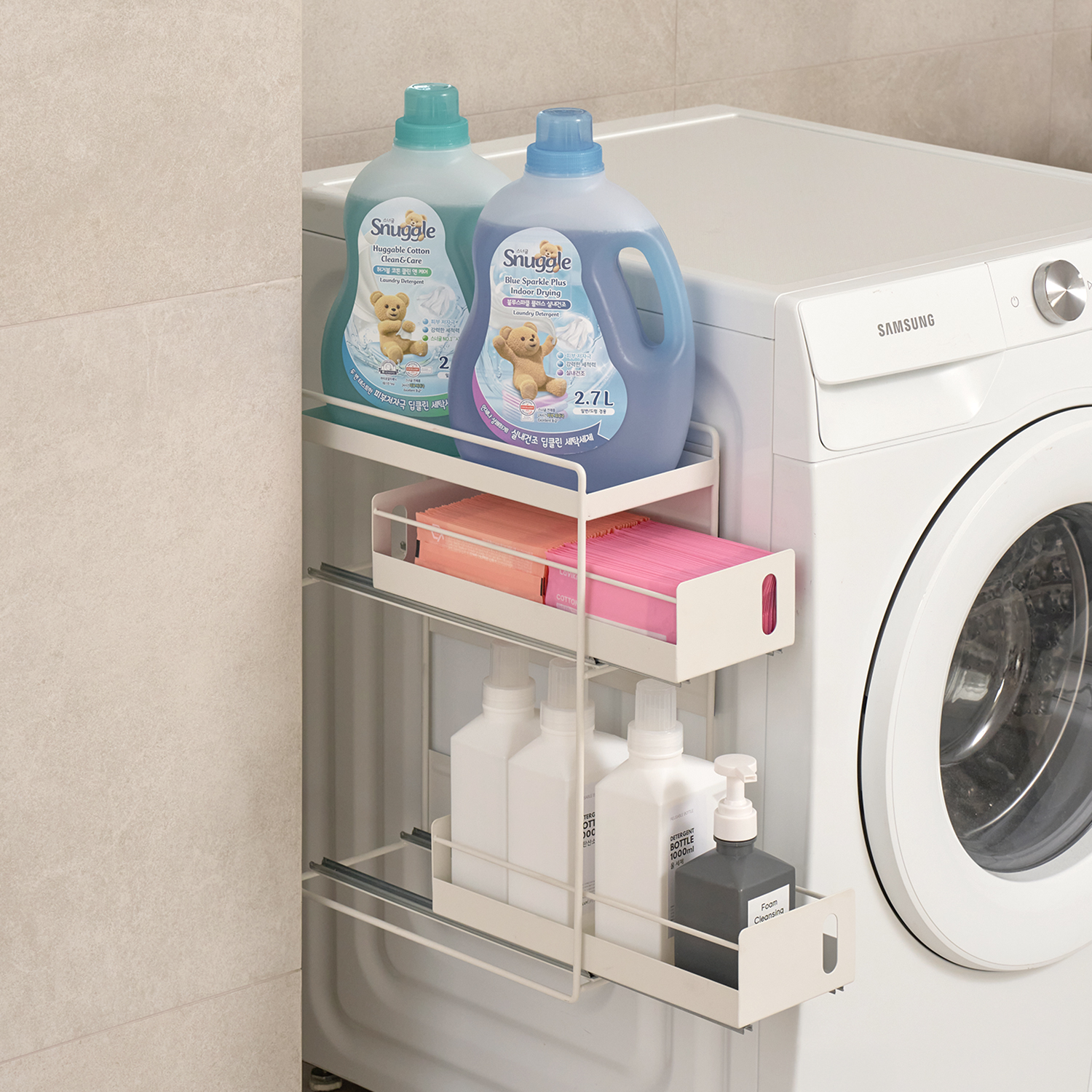 [공중부양 선반] 코드리빙 틈새 수납 세탁기 세탁실 무타공 슬림핏 자석 선반 정리대 2단 이미지 3