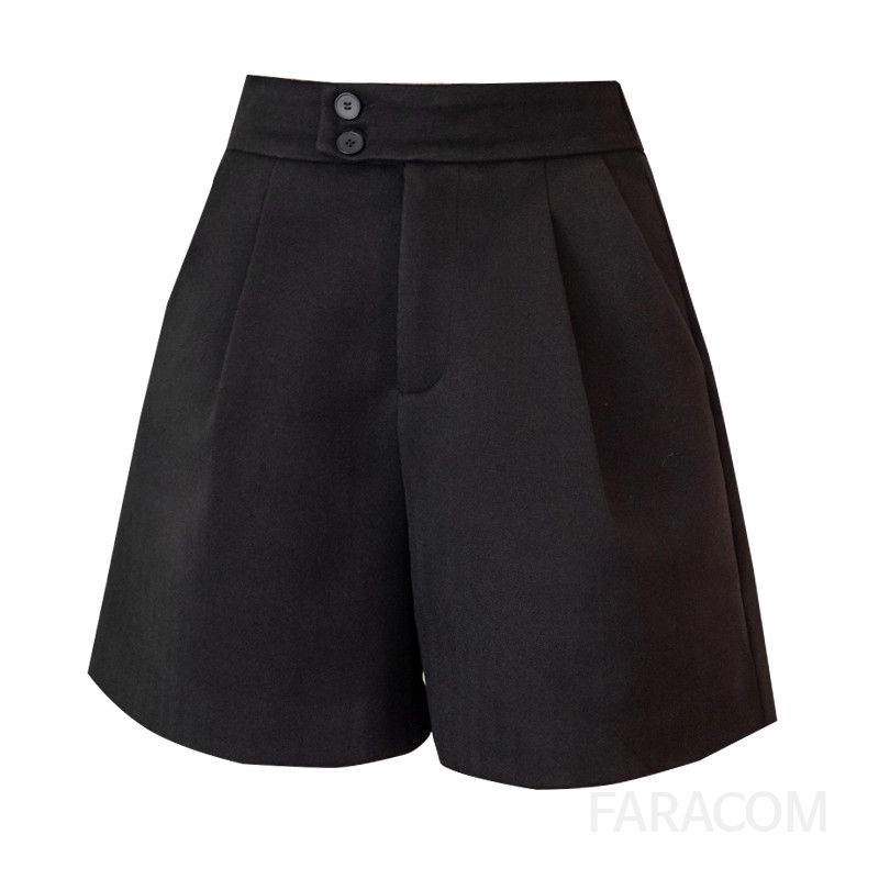 여성 하이웨이스트 울 숏팬츠 캐주얼 스타일 A라인 버튼 디자인 올매치 반바지 가을 착용감 편안한 데일리룩 모던한 패션 - 상세 이미지 5