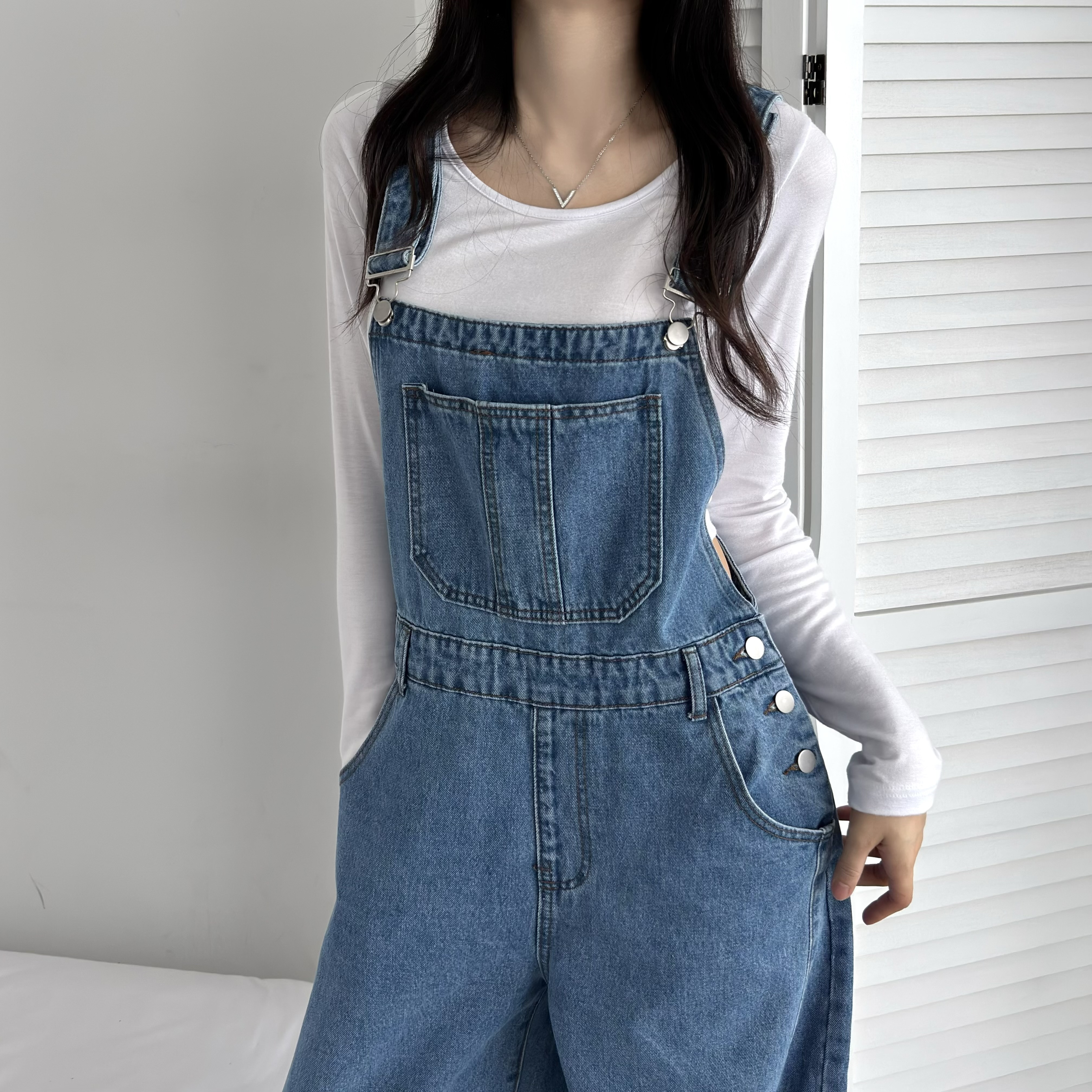 옆절개 와이드 오버롤 멜빵 데일리 점프수트 - 상세 이미지 5