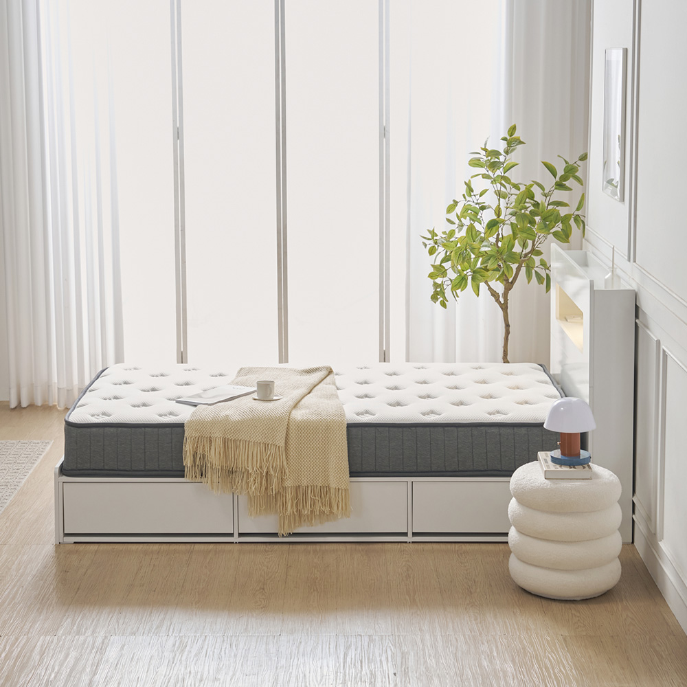 벨루나 침대프레임 4서랍 수납 LED 침대 헤드형, SS(슈퍼싱글), 화이트