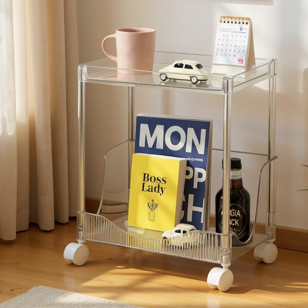 일상드로우 틈새 미니 책장 이동식 낮은 책장 슬림 수납 조립식 338x222x762mm, 2단, 투명