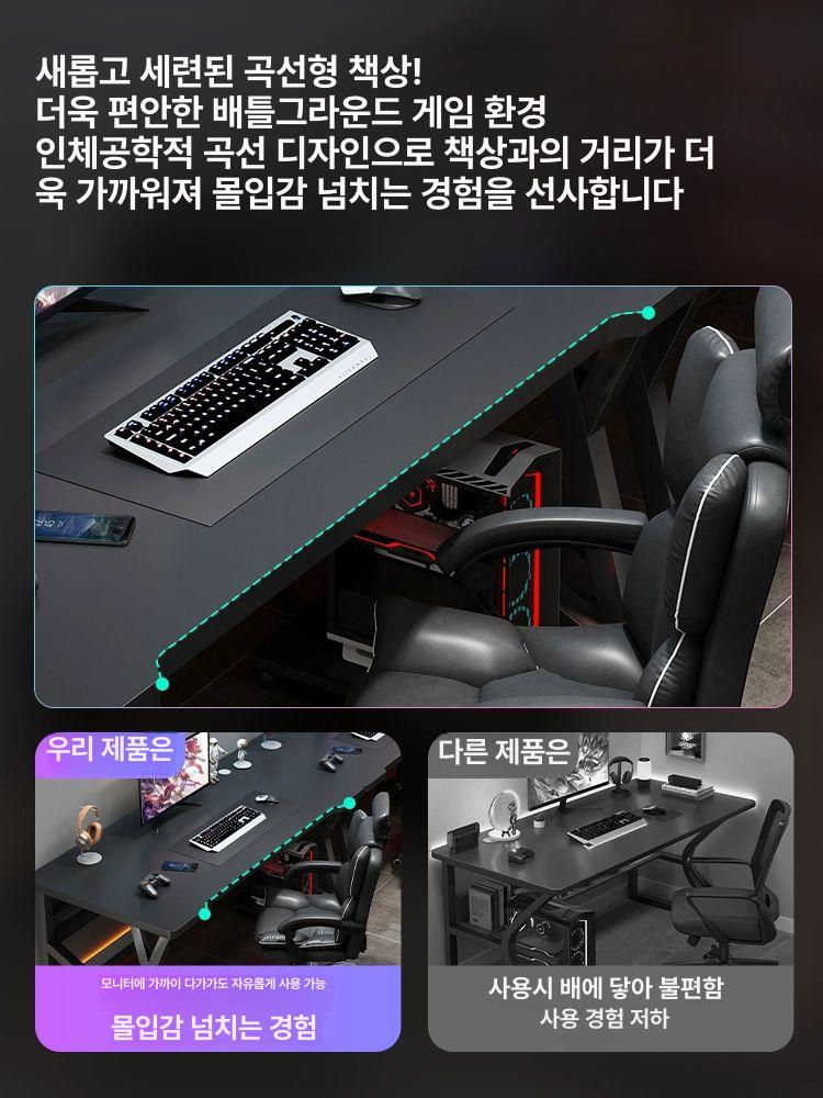 2인용 게이밍책상 컴퓨터 사무실 노트북 선반 서재 피시방 커플 조립식 게이밍 블랙 160cm - 상세 이미지 2