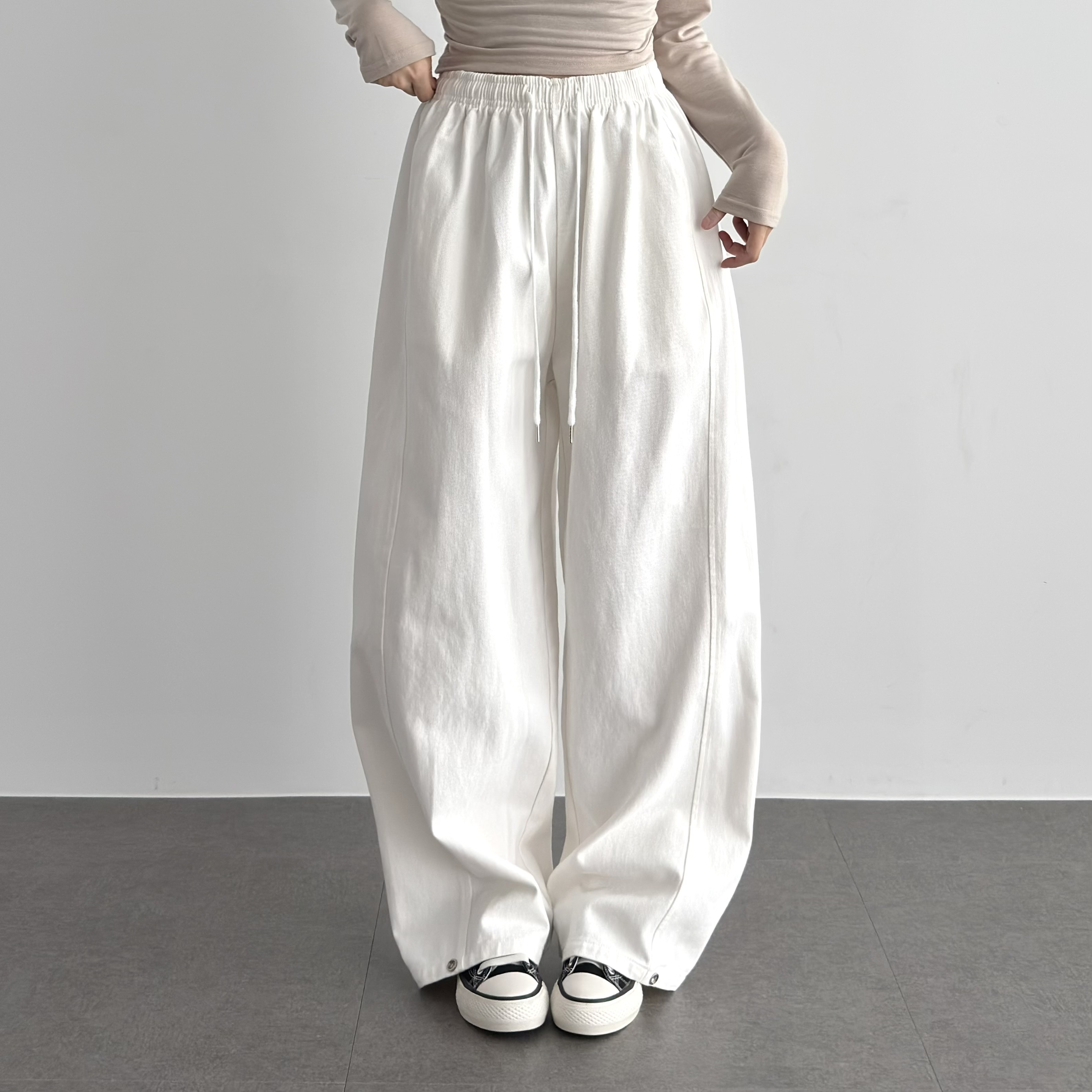 여성 키작녀바지 절개 밑단스냅 와이드팬츠 - 상세 이미지 3