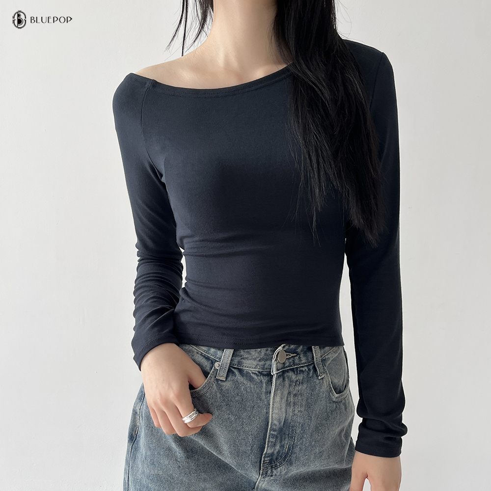 ｢5color｣언발 개미허리 스트랩 텐셀 반유넥 긴팔 티 이미지 6