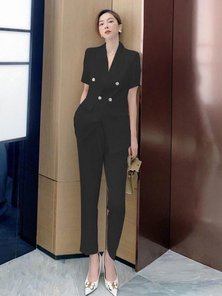 여성 여름 정장 수트 빅사이즈 정장세트 블랙 L(52.5-62.5kg) - 상세 이미지 2