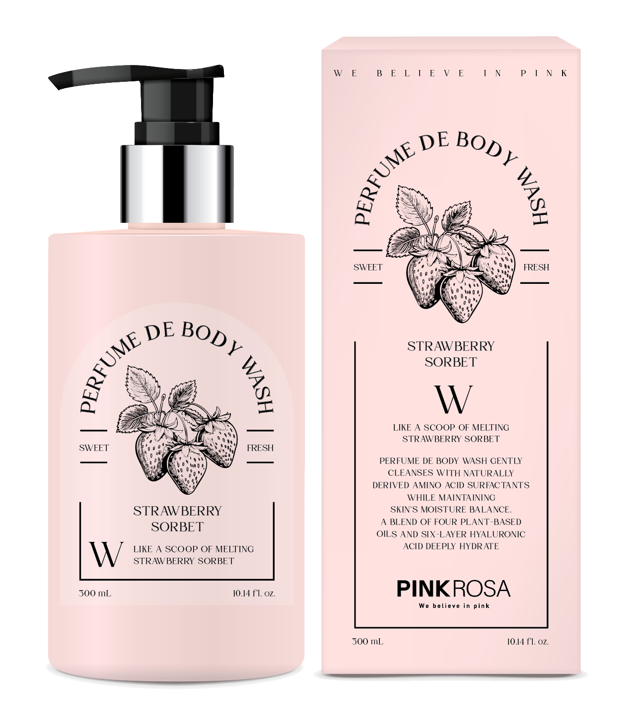 핑크로사 퍼퓸 바디워시 저자극 생과일향 스트로베리소르베(딸기), 300ml, 1개 - 상세 이미지 2