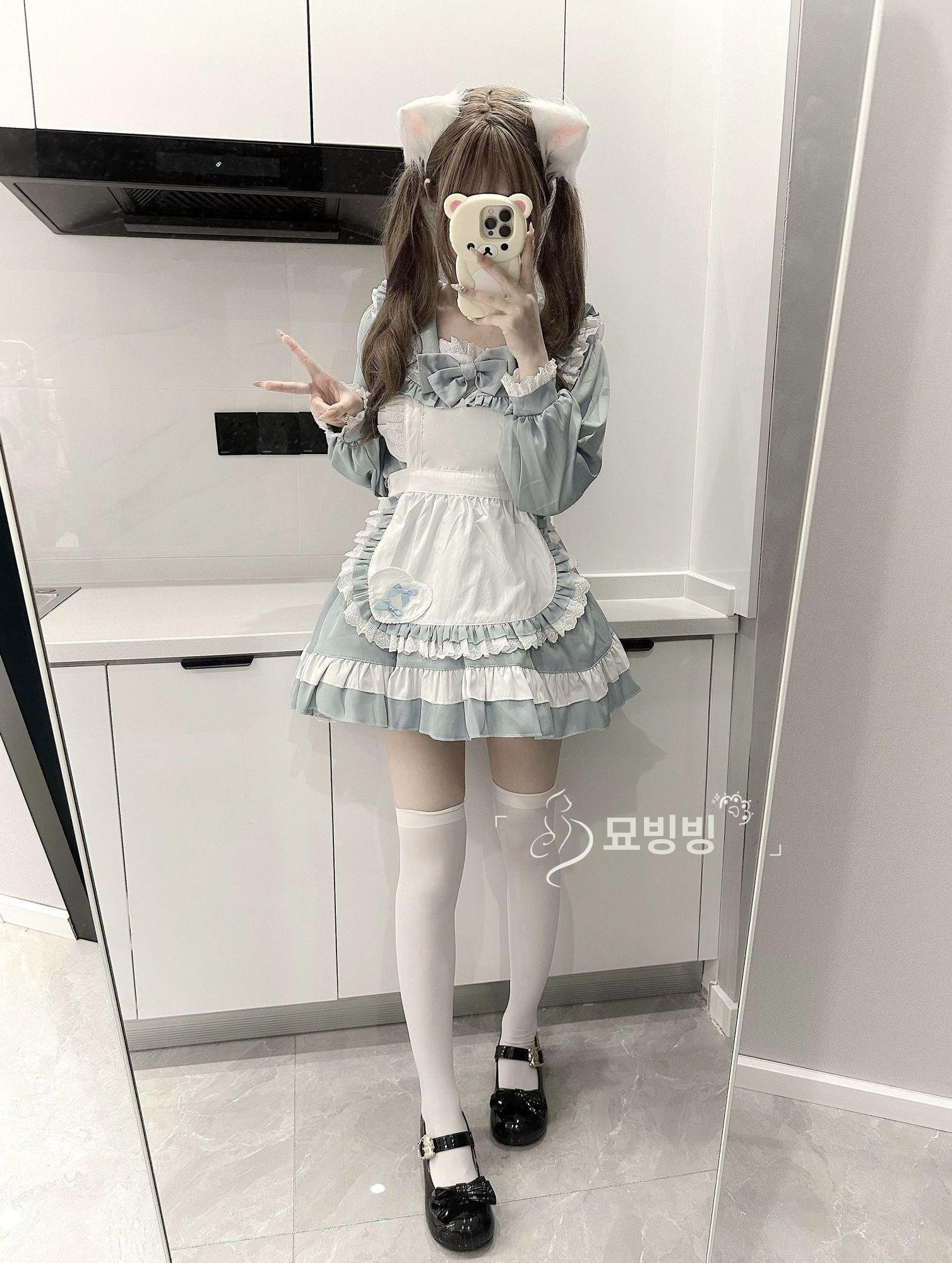 메이드 코스튬 공주 졸업사진 원피스 파티 할로윈 컨셉 블루 S 35.0-47.5kg - 상세 이미지 3