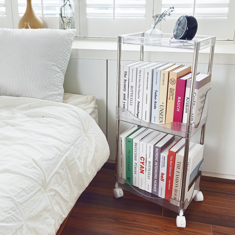 일상드로우 틈새 미니 책장 이동식 낮은 책장 슬림 수납 조립식 338x222x762mm, 2단, 투명