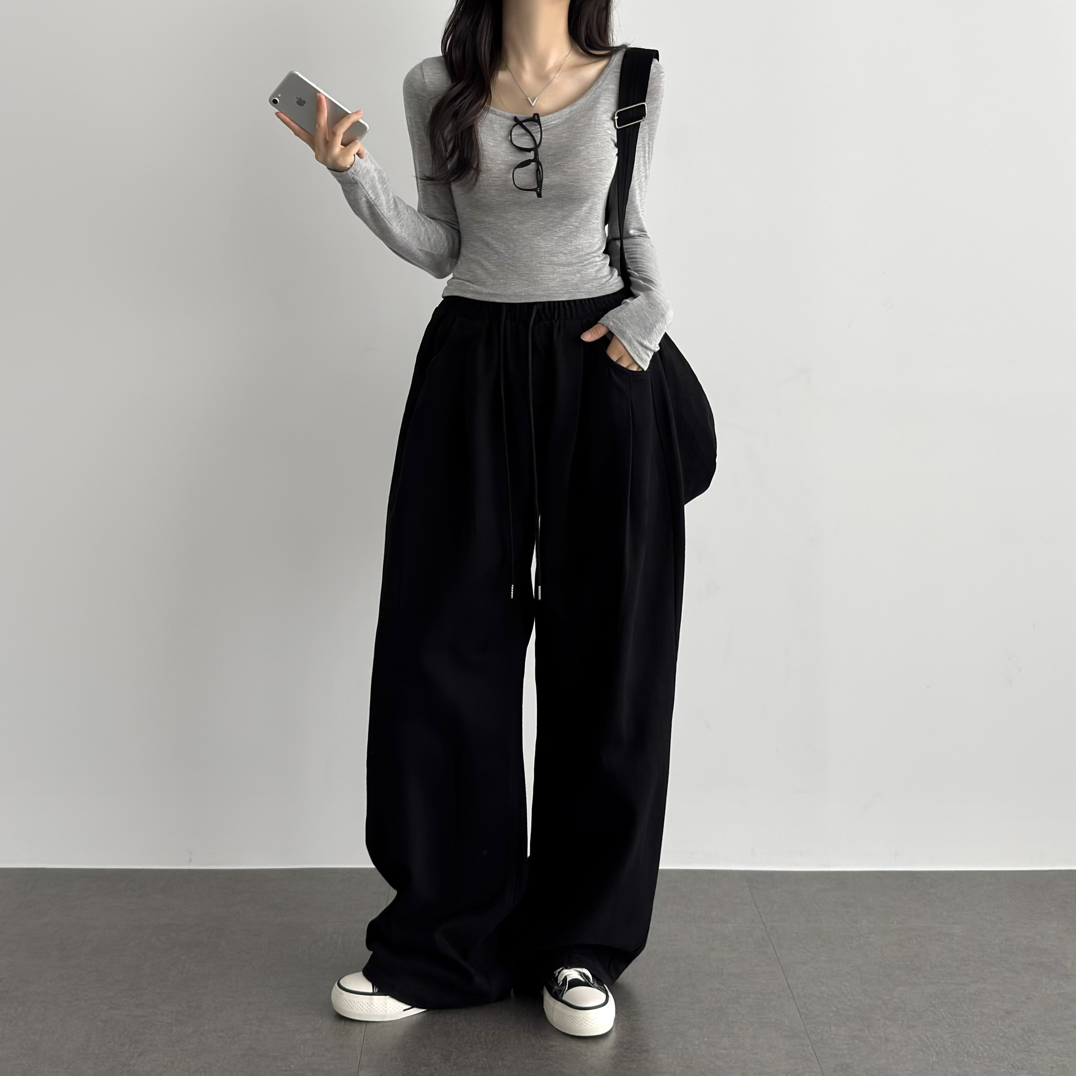 여성 키작녀바지 투핀턱 밴딩 와이드팬츠 밴딩팬츠 - 상세 이미지 4