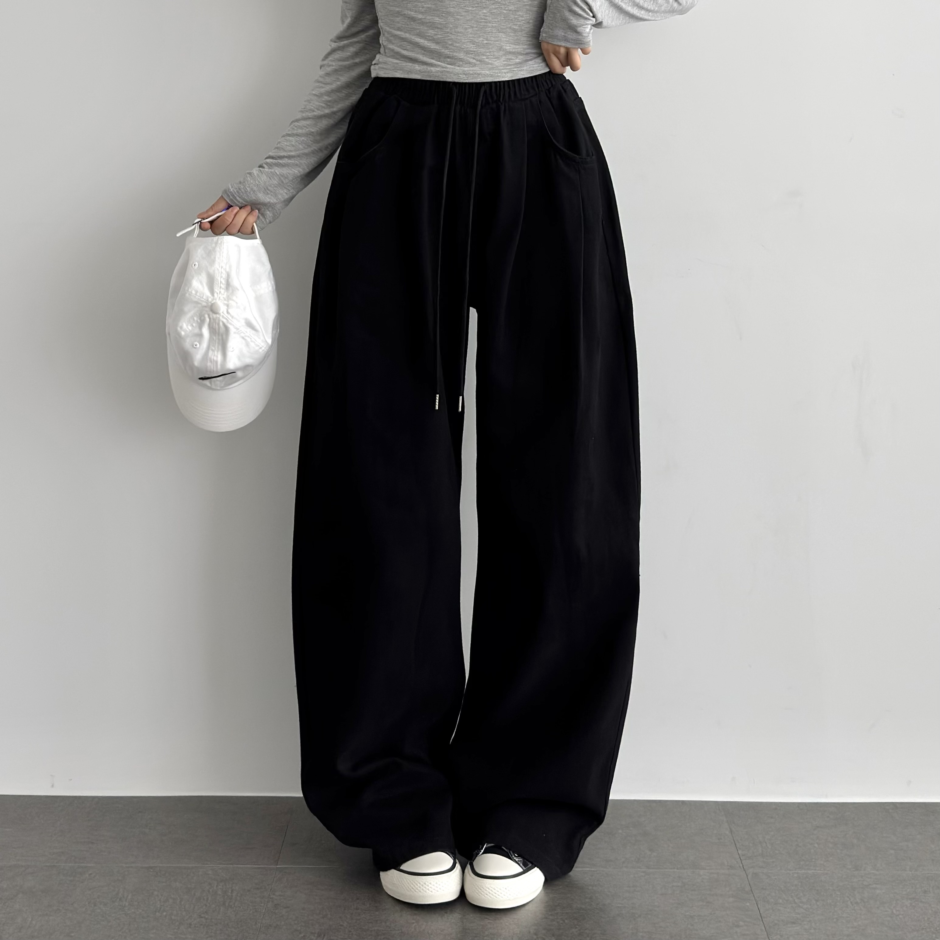 여성 키작녀바지 투핀턱 밴딩 와이드팬츠 밴딩팬츠 - 상세 이미지 3