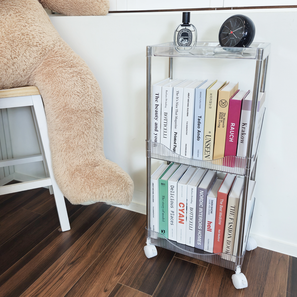 일상드로우 틈새 미니 책장 이동식 낮은 책장 슬림 수납 조립식 338x222x762mm, 2단, 투명