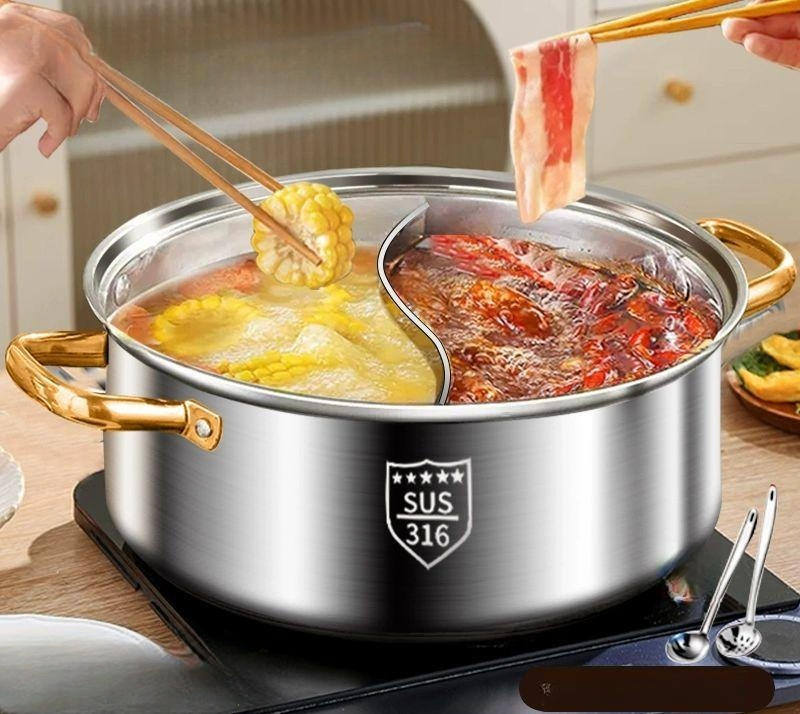 반반 냄비 훠궈 가정용 분리형 육수 훠거 업소용 꼬치오뎅 샤브샤브 오뎅탕 전골냄비 두꺼운 316 냄비 2-4인용 26cm - 상품 이미지