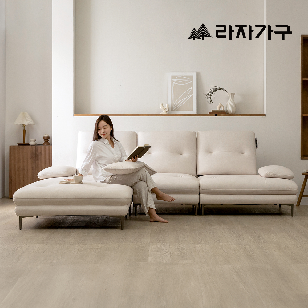 라자가구 제이드 조야 패브릭 스윙 소파 푹신한 모듈 거실 기능성 쇼파 스툴포함, 아이보리, 4인용