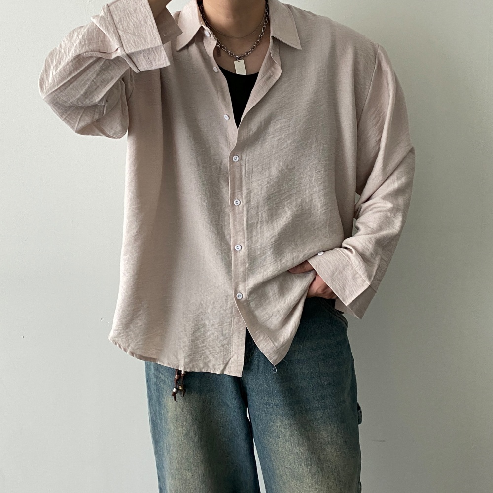 오버핏 남자흰색셔츠 나일론 긴팔 캐주얼 퓨어 미니멀 - 상세 이미지 5