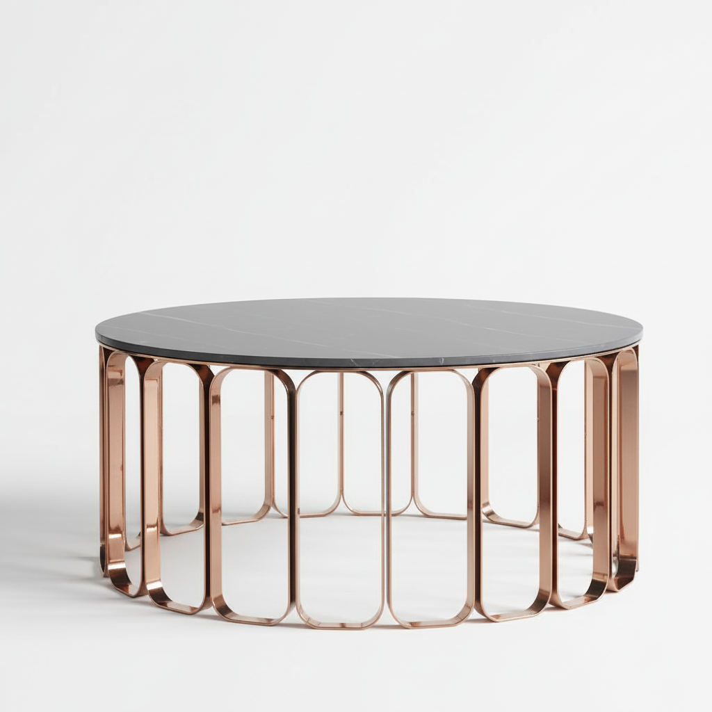 스코나 툴레어 스텐 로즈골드 포세린 세라믹 원형 거실 소파 테이블 L