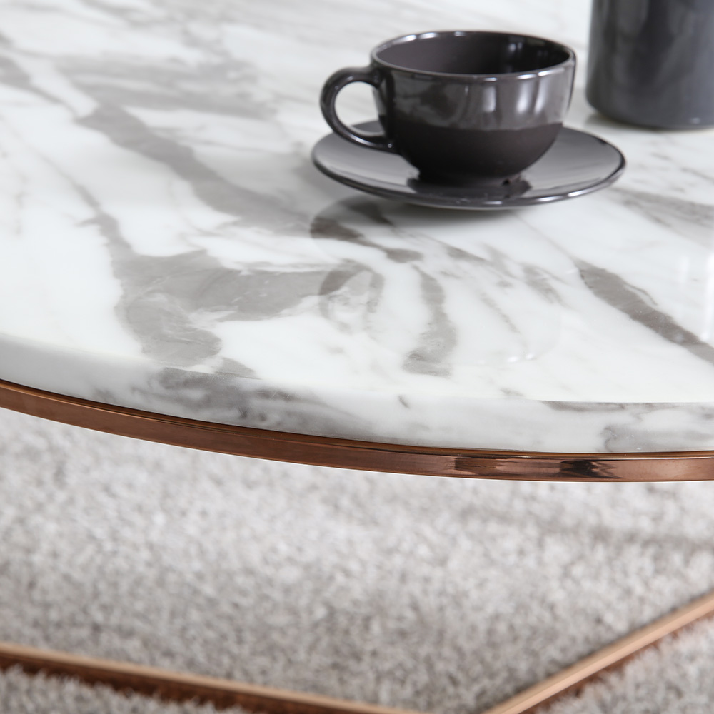 스코나 레이너 스텐 로즈골드 대리석 원형 거실 소파 테이블 L