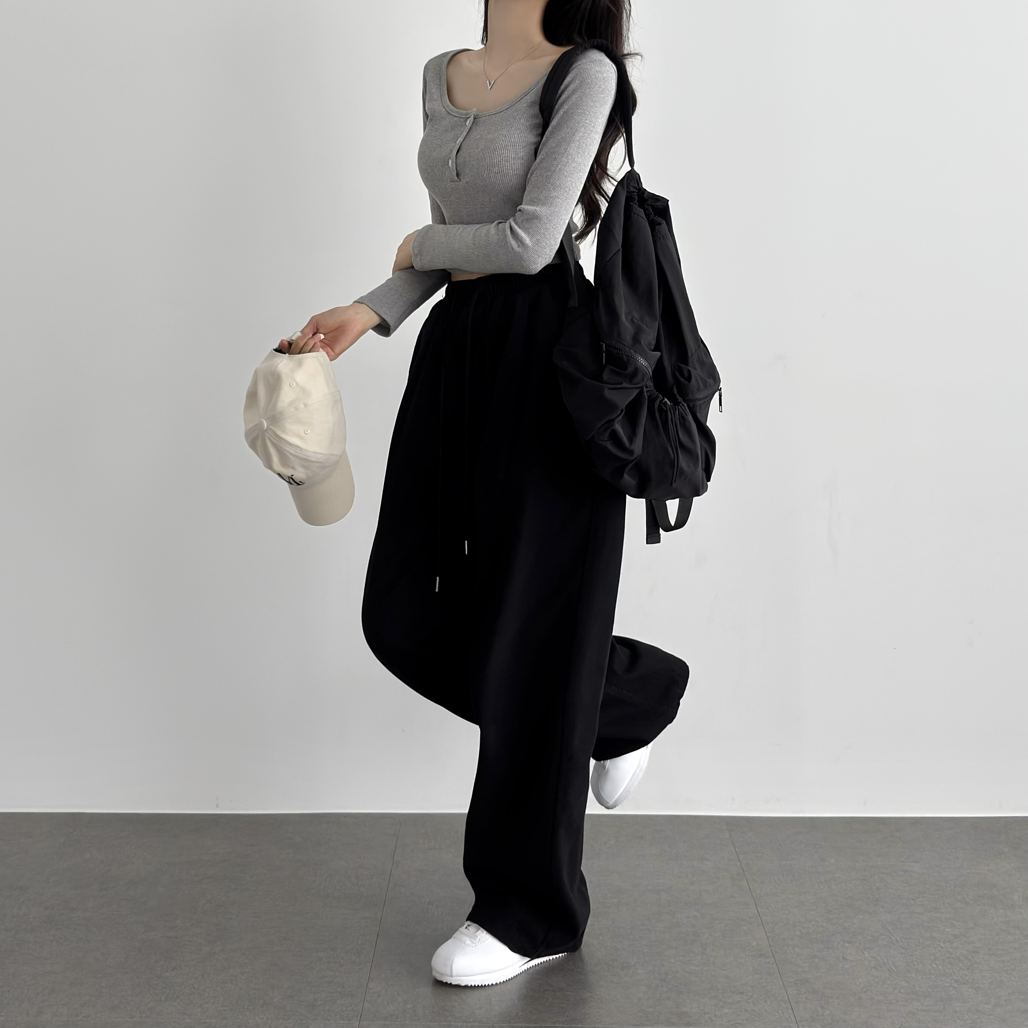 여성 원핀턱 밴딩 와이드팬츠 밴딩팬츠 키작녀바지 - 상세 이미지 5