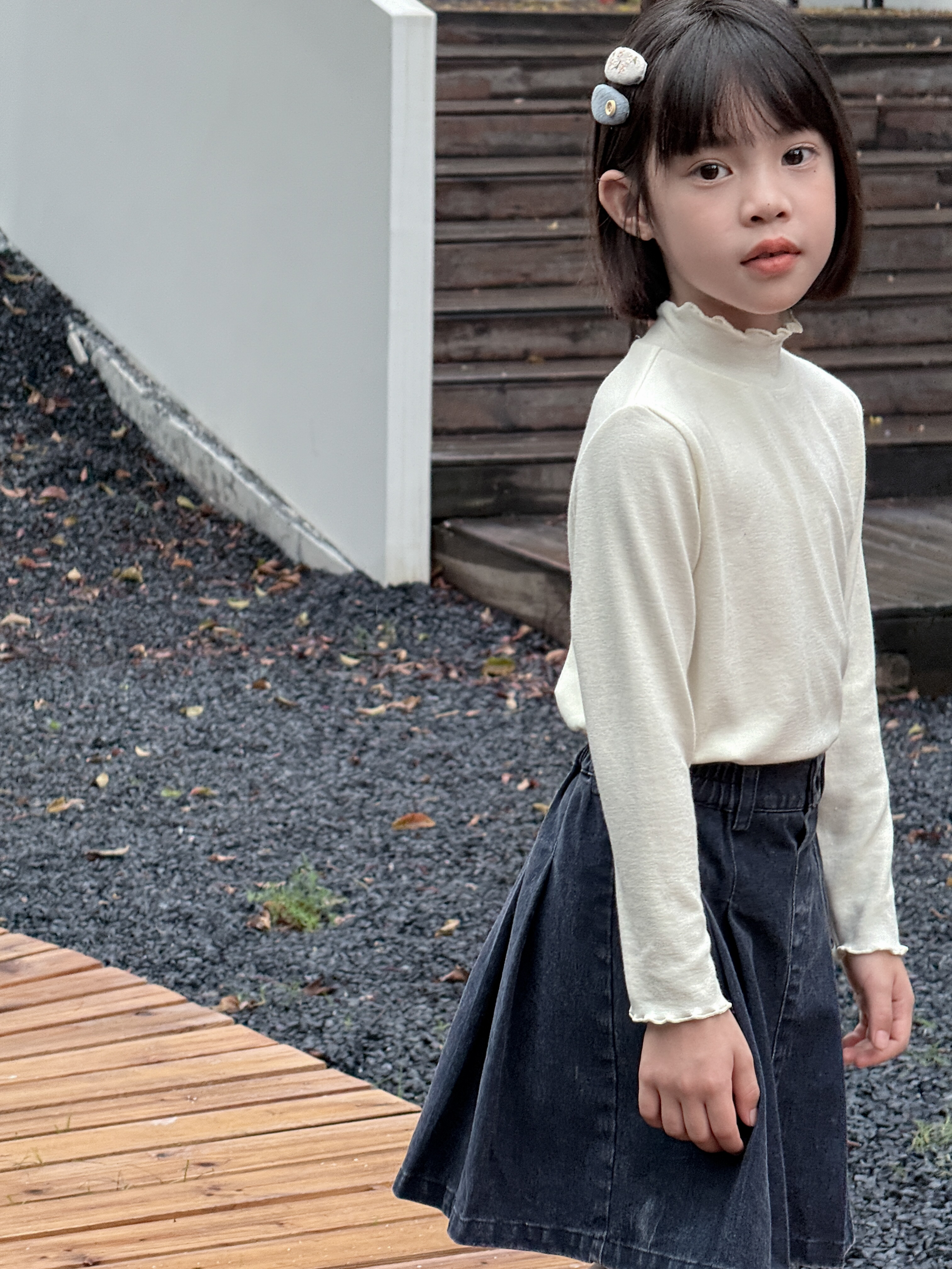 피치기모 인터록 프릴 하프넥 티셔츠 유아 주니어 가을 겨울 이미지 3