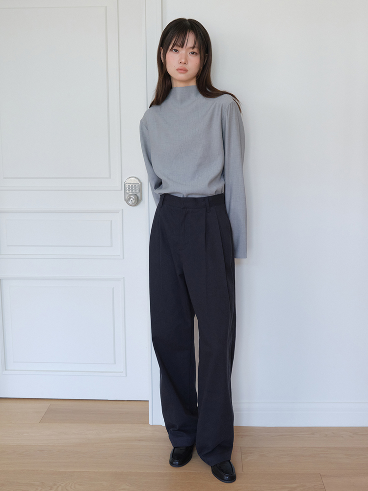 [엽페] 턱 코튼 팬츠 네이비 - 상세 이미지 3