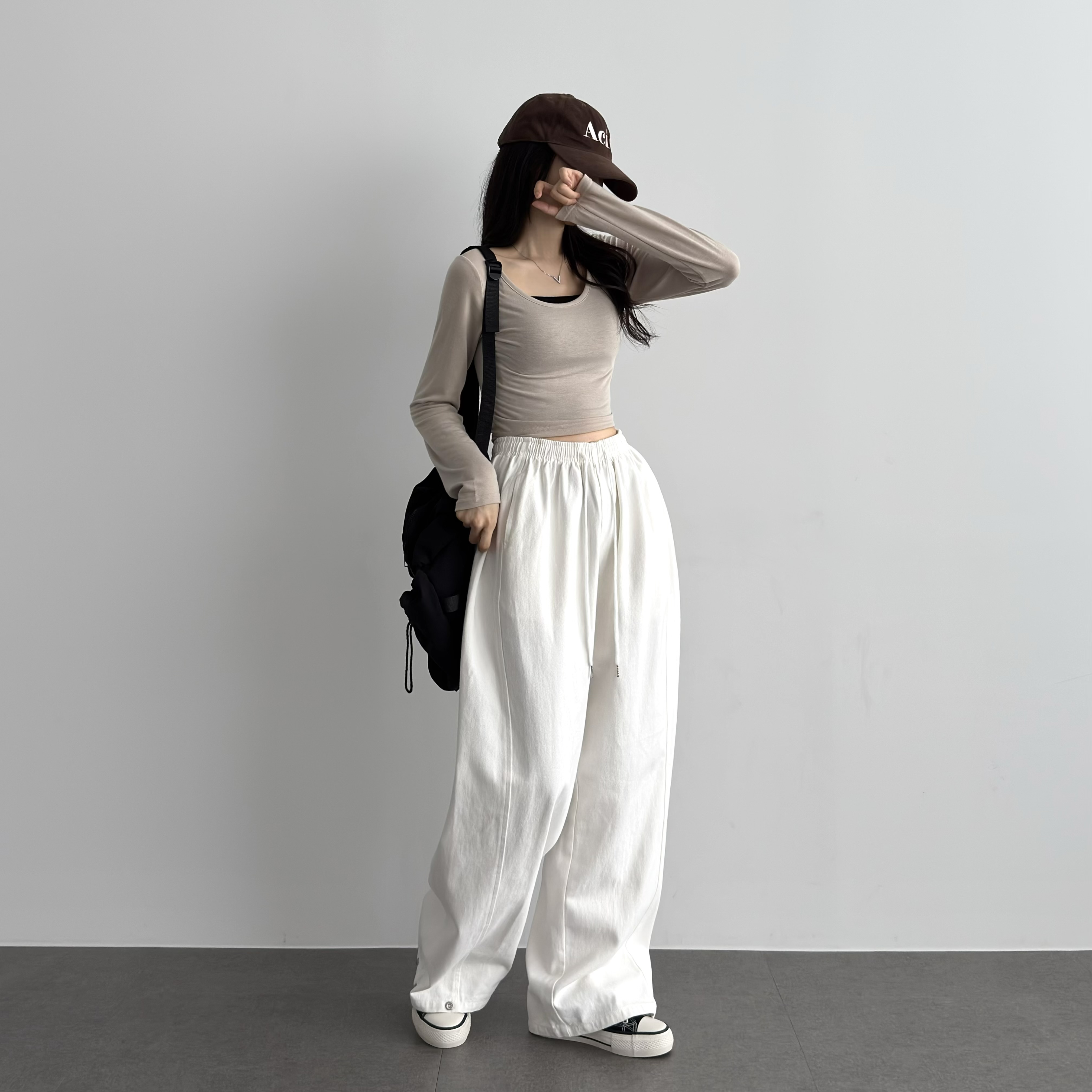 여성 키작녀바지 절개 밑단스냅 와이드팬츠 - 상세 이미지 4