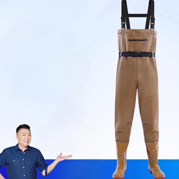 갯벌작업복 체험 해루질 장비 전신 방수 장화 일체형 멜빵 노란색 외부포켓+무릎보호대 36 - 상품 이미지
