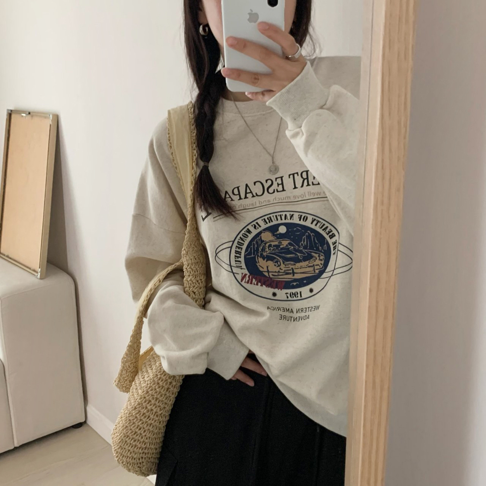 데일리 오버핏 데저트 레터링 프린팅 티셔츠 기모 여성 맨투맨 박스티 여자 겨울 티셔츠 코튼 - 상세 이미지 2