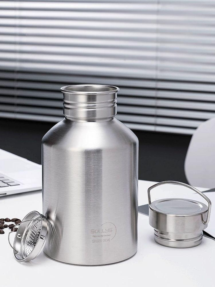 캠핑 홑겹 물병 야외 스테인레스 수통 텀블러 빛나는 스틸 지름 스텐물병 물통 1000ML+티창 컵홀더 - 상품 이미지