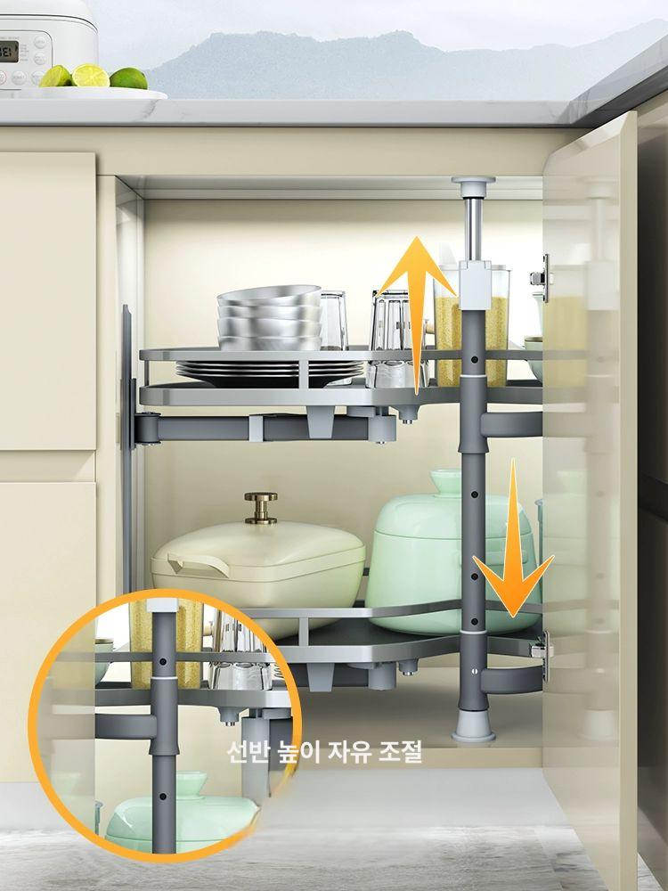 씽크대 땅콩장 슬라이딩 풀아웃 정리대 오른쪽 수납 코너장 좌측 개문식 기본형 이중 600mm 문 310mm - 상세 이미지 2