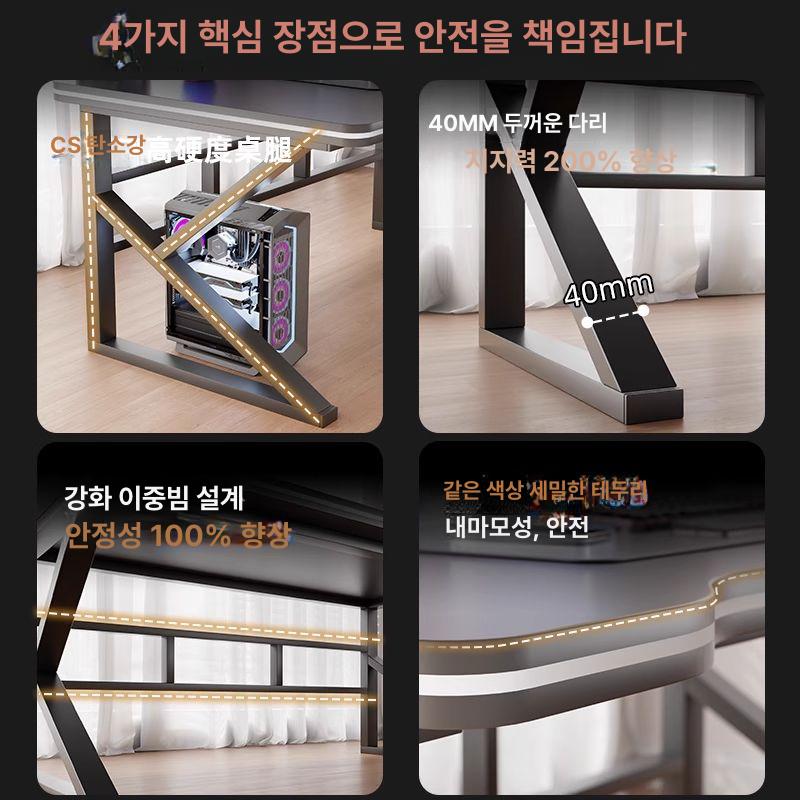 2인용컴퓨터책상 게이밍 책상 작업대 컴퓨터 인용 컴퓨터책상 사무용 사무실 160cm 화이트 U형 다리 받침대x2 - 상세 이미지 5