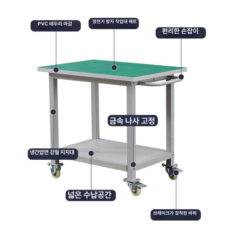 스테인리스 정 방지 이동식 작업대 바퀴형 생산 라인 전환 소형 푸시카 포장 테이블 상판 3층 정 방지 카트 80x150 - 상세 이미지 3