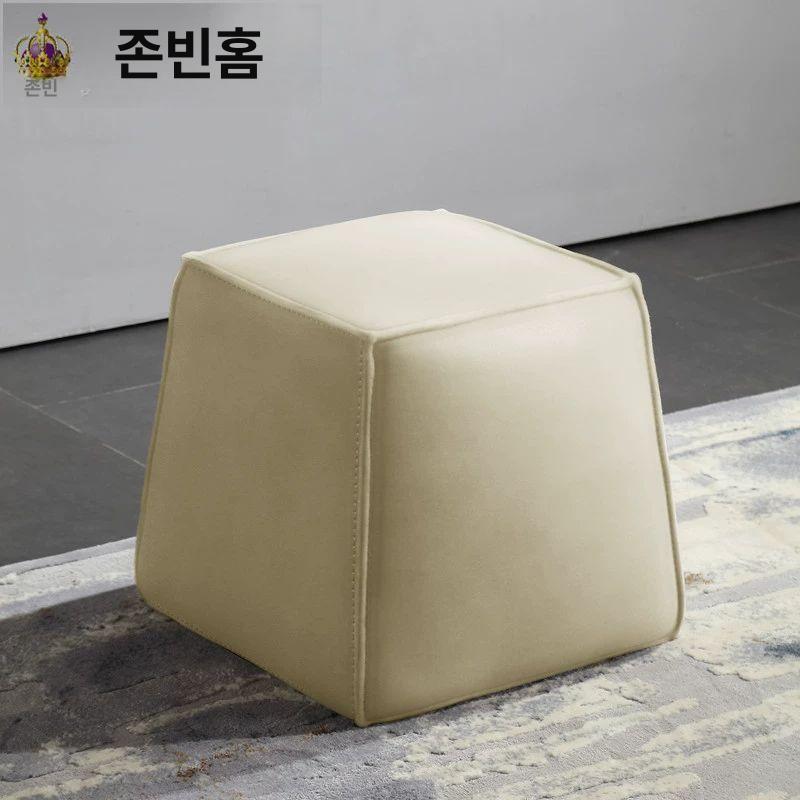 북유럽 가죽 스툴 황소 빈백 낮은 인테리어 인조 베이지 거실가구 수입 중두꺼운 황소 베이지옐로우 전정피 - 상세 이미지 4
