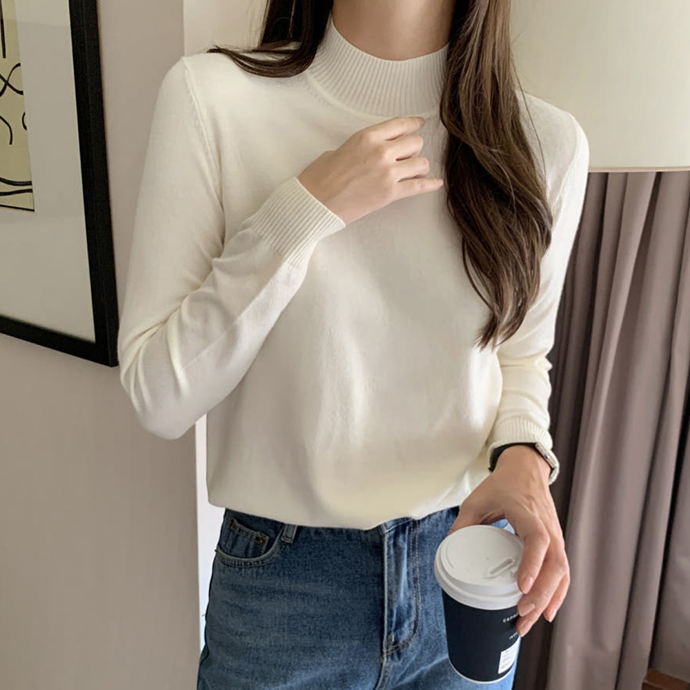 루즈핏 반폴라 캐시미어 니트 가을 겨울 반목폴라 터틀넥 여성 니트티 반목 폴라티 스웨터