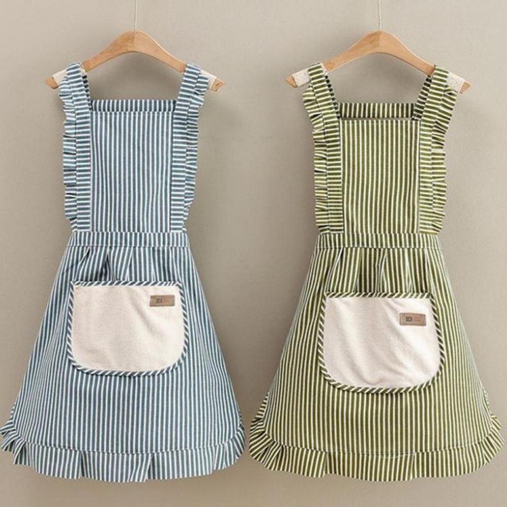 프릴 스트라이프 앞치마 공방 카페 어린이집 유치원 보육교사 앞 주머니 줄무늬 캔버스