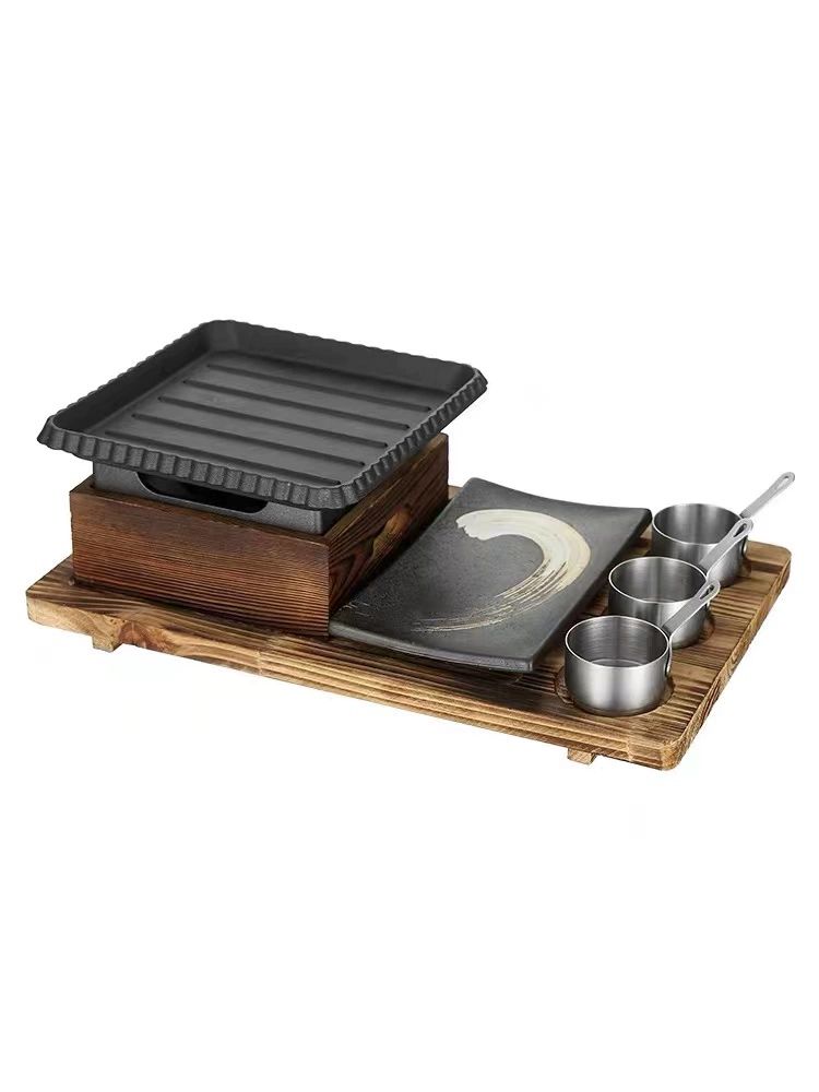일본식 개인화로 야끼니꾸 석쇠 주철 바베큐 미니화로 화로 고체 혼술 16x17cm 주철 팬+일본식 화로 - 상품 이미지