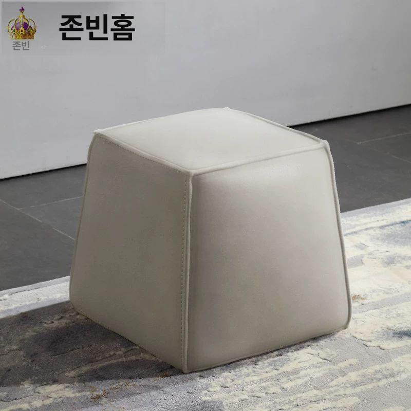 북유럽 가죽 스툴 황소 빈백 낮은 인테리어 인조 베이지 거실가구 수입 중두꺼운 황소 베이지옐로우 전정피 - 상세 이미지 2