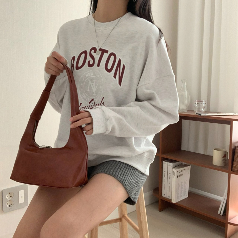 데일리 오버핏 보스턴 뉴욕 레터링 프린팅 티셔츠 여성 맨투맨 박스티 여자 가을 티셔츠 코튼 이미지 7